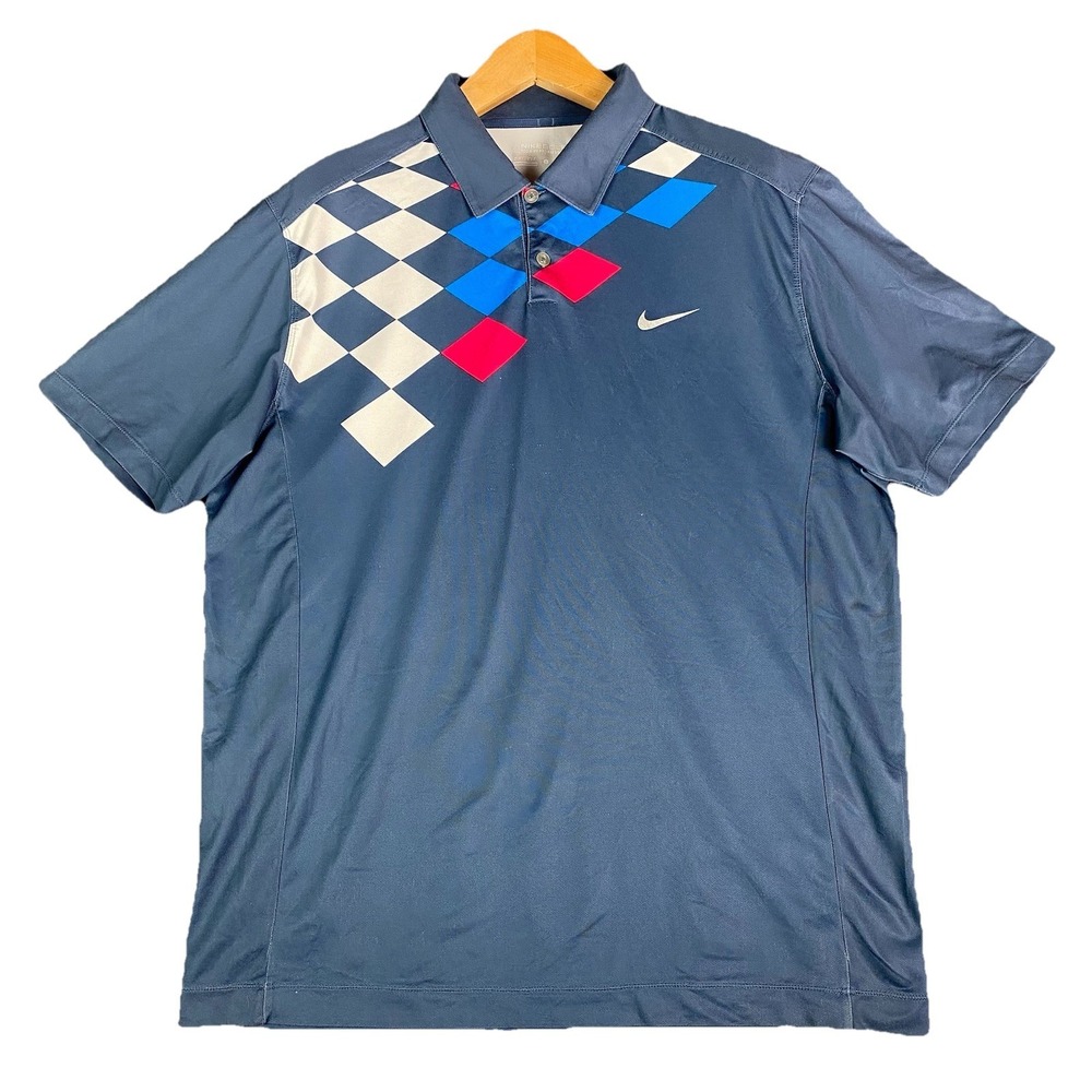 NIKE GOLF Polo Shirt TOUR PERFORMANCE Mens Argyle Geometric Athletic Large